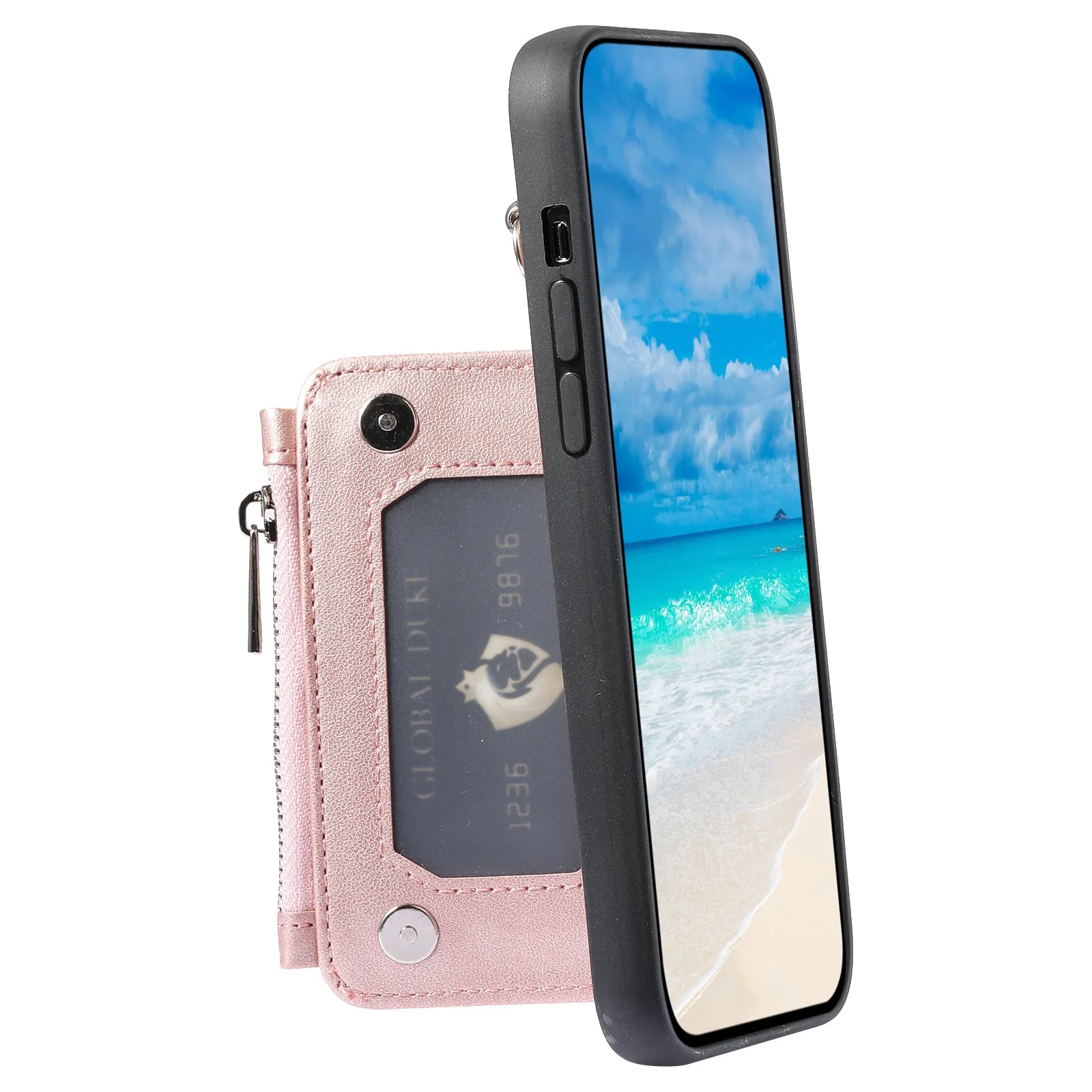 009 Phone Case for iPhone 12 / 12 Pro 6.1 inch , RFID Blocking PU TPU Cover Kickstand Zipper Wallet Shell with Strap