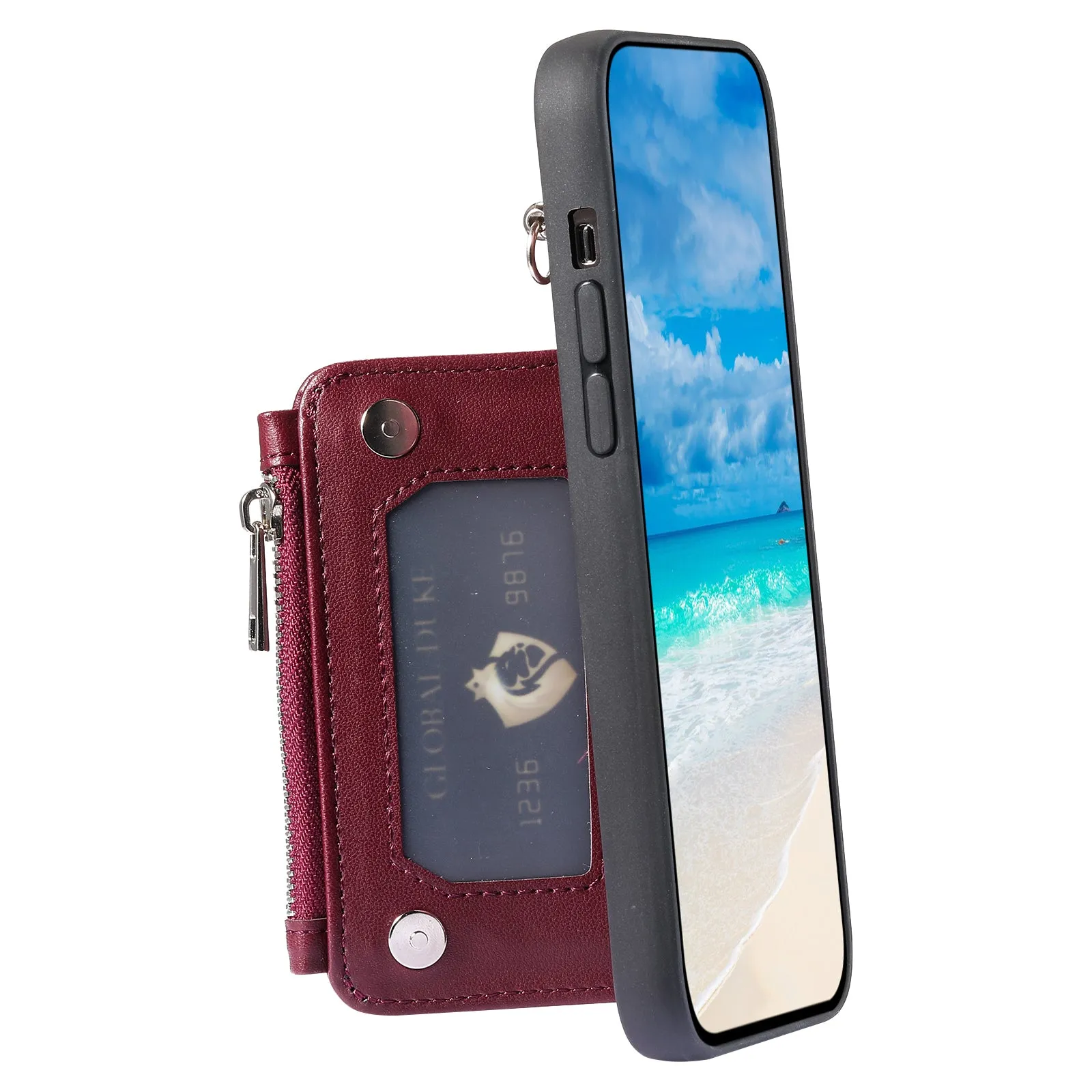 009 Phone Case for iPhone 12 / 12 Pro 6.1 inch , RFID Blocking PU TPU Cover Kickstand Zipper Wallet Shell with Strap