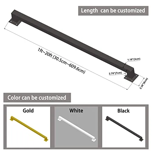1.3FT Pipe Staircase Handrails, Black Sturdy Safety Wall Mount Support Hand Rails, 500lbs Load Capacity Industrial Iron Railing Pipe Handrail for Indoor Door Pull Handle, Grab Bar, Towel Bar