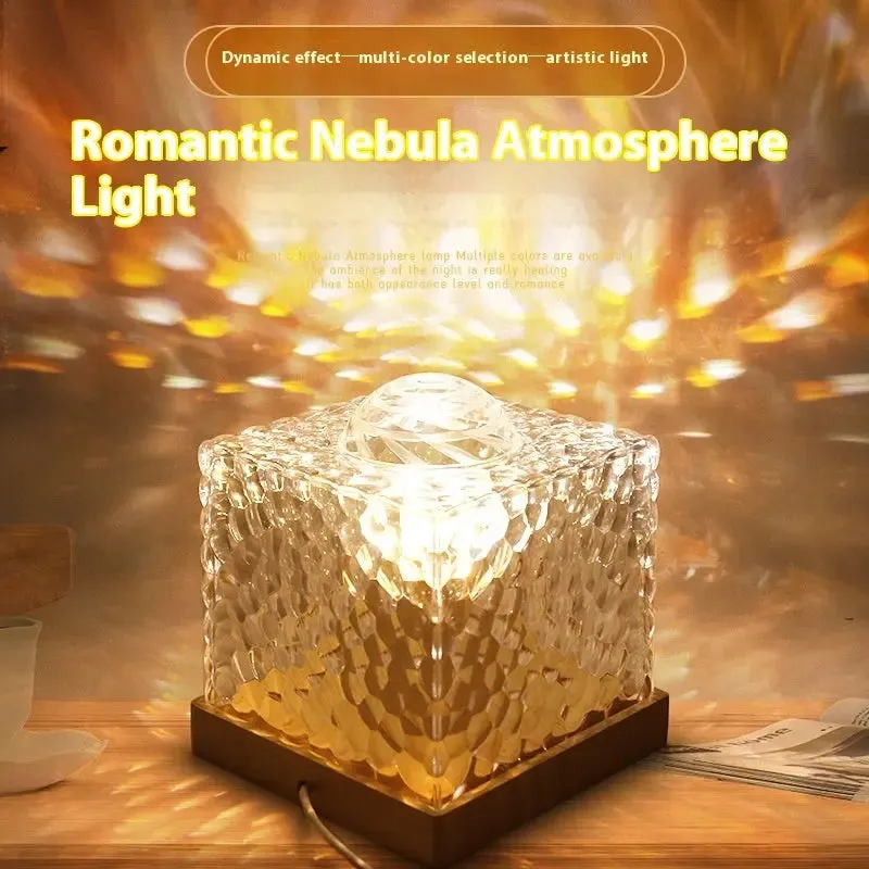 16 Colours Northern Lights Creative Bedside Light Rotating Water Ripple Small Night Lamp Creative Bedside-use Flame Ambience Light