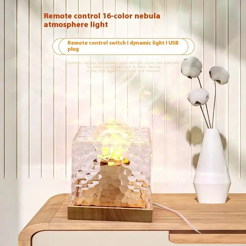 16 Colours Northern Lights Creative Bedside Light Rotating Water Ripple Small Night Lamp Creative Bedside-use Flame Ambience Light