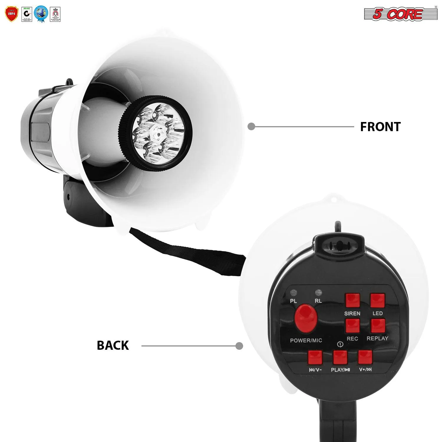 20 Watt Portable Megaphone Bullhorn Multi-Function Speaker 148 LED