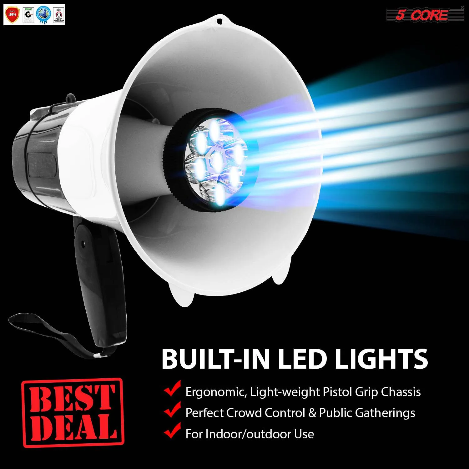 20 Watt Portable Megaphone Bullhorn Multi-Function Speaker 148 LED
