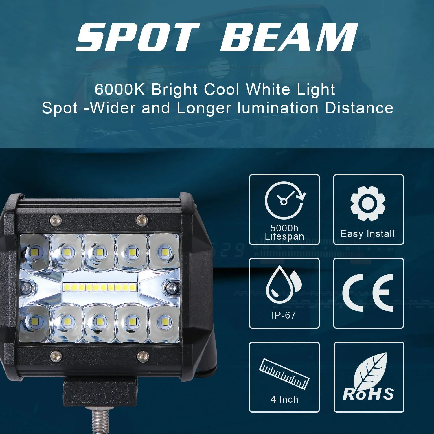 200W LED 3 Rows 4inch Work Light Bar Driving Lamp