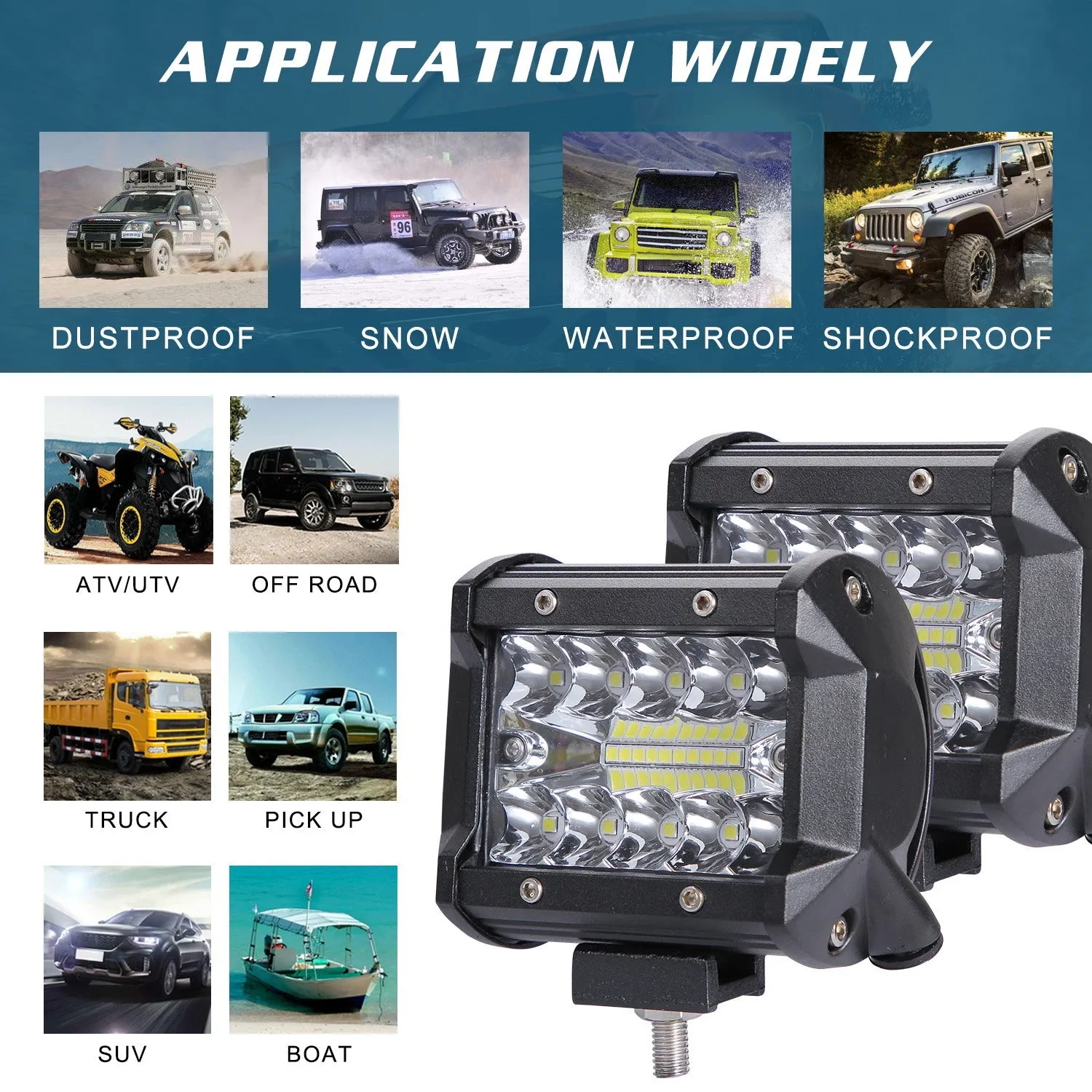 200W LED 3 Rows 4inch Work Light Bar Driving Lamp