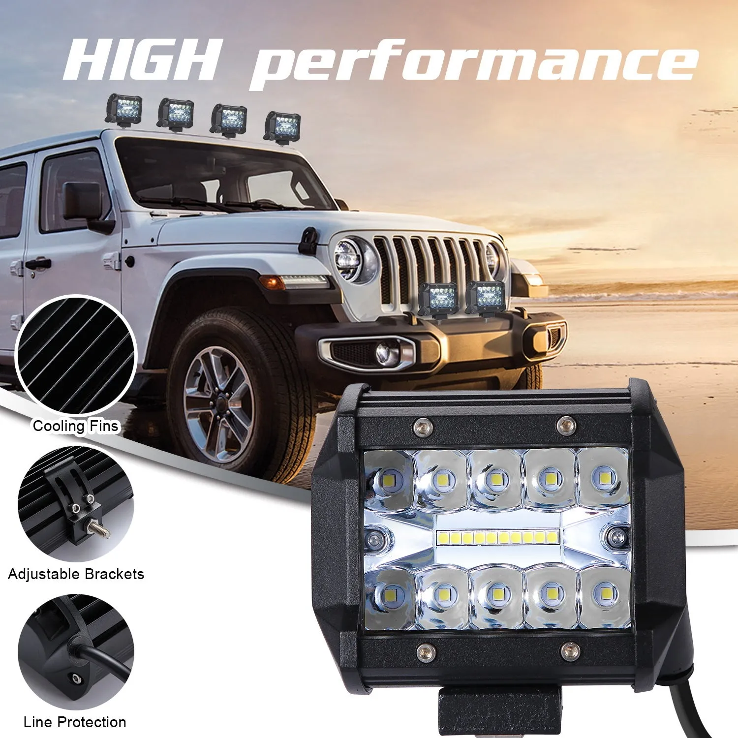 200W LED 3 Rows 4inch Work Light Bar Driving Lamp