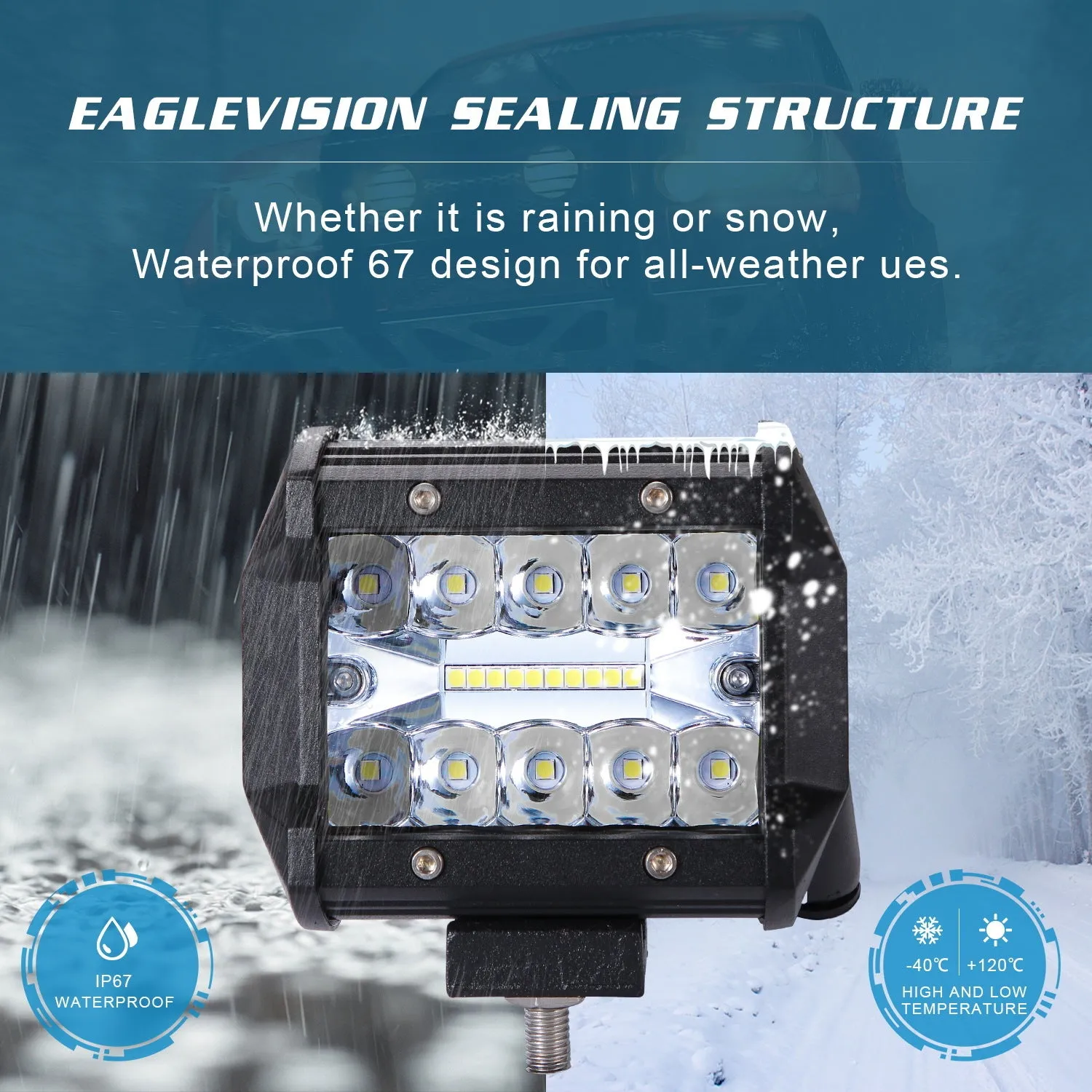 200W LED 3 Rows 4inch Work Light Bar Driving Lamp