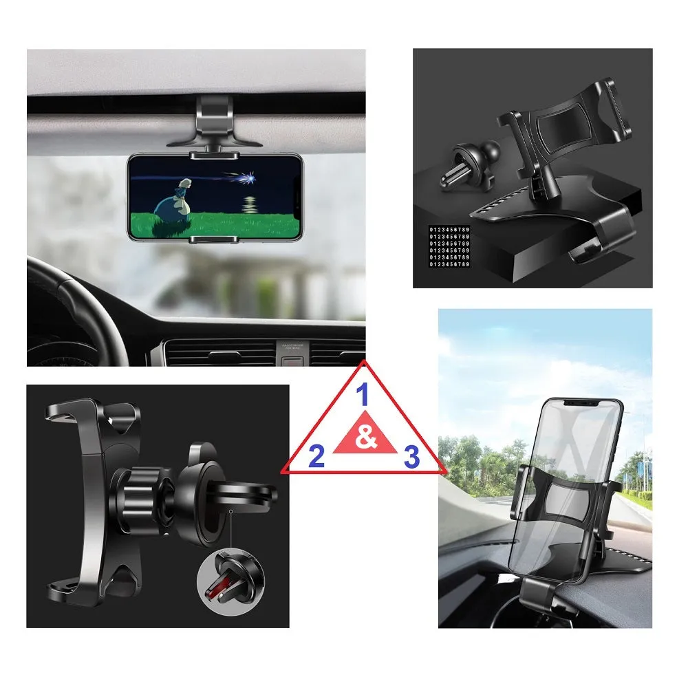 3 in 1 Car GPS Smartphone Holder: Dashboard / Visor Clamp   AC Grid Clip for Alcatel Vodafone Smart mini - Black