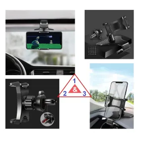 3 in 1 Car GPS Smartphone Holder: Dashboard / Visor Clamp   AC Grid Clip for Huawei P Smart Plus (2018) - Black