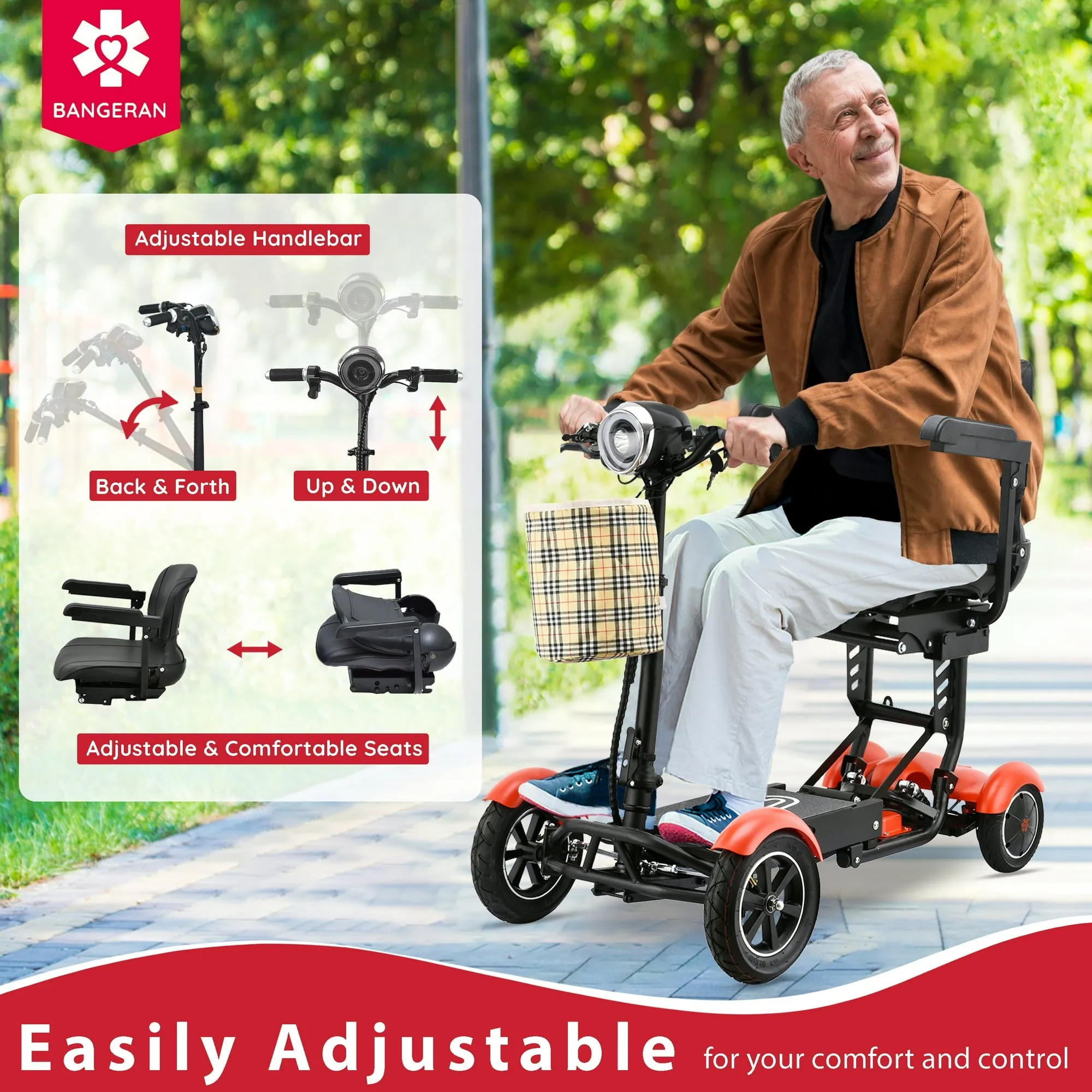 4 Wheel Folding Mobility Scooter for Seniors - Ultra Lightweight, Advanced Motor System, Heavy Duty Portable Scooter (Matte Red)
