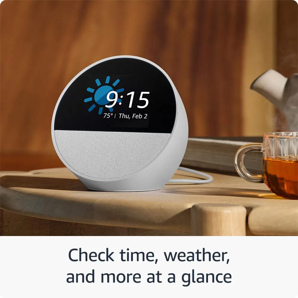 All-new Amazon Echo Spot (2024 release), Smart alarm clock with vibrant sound   Alexa, Ocean Blue