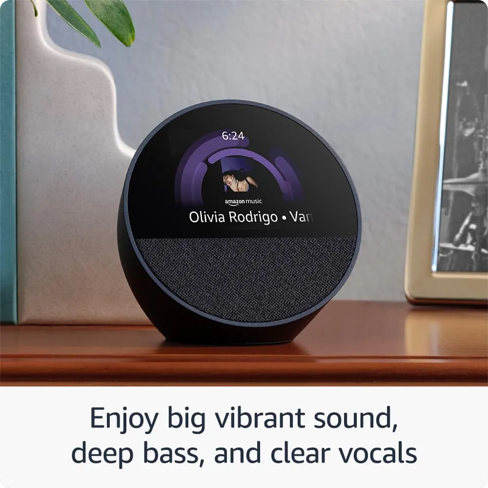 All-new Amazon Echo Spot (2024 release), Smart alarm clock with vibrant sound   Alexa, Ocean Blue