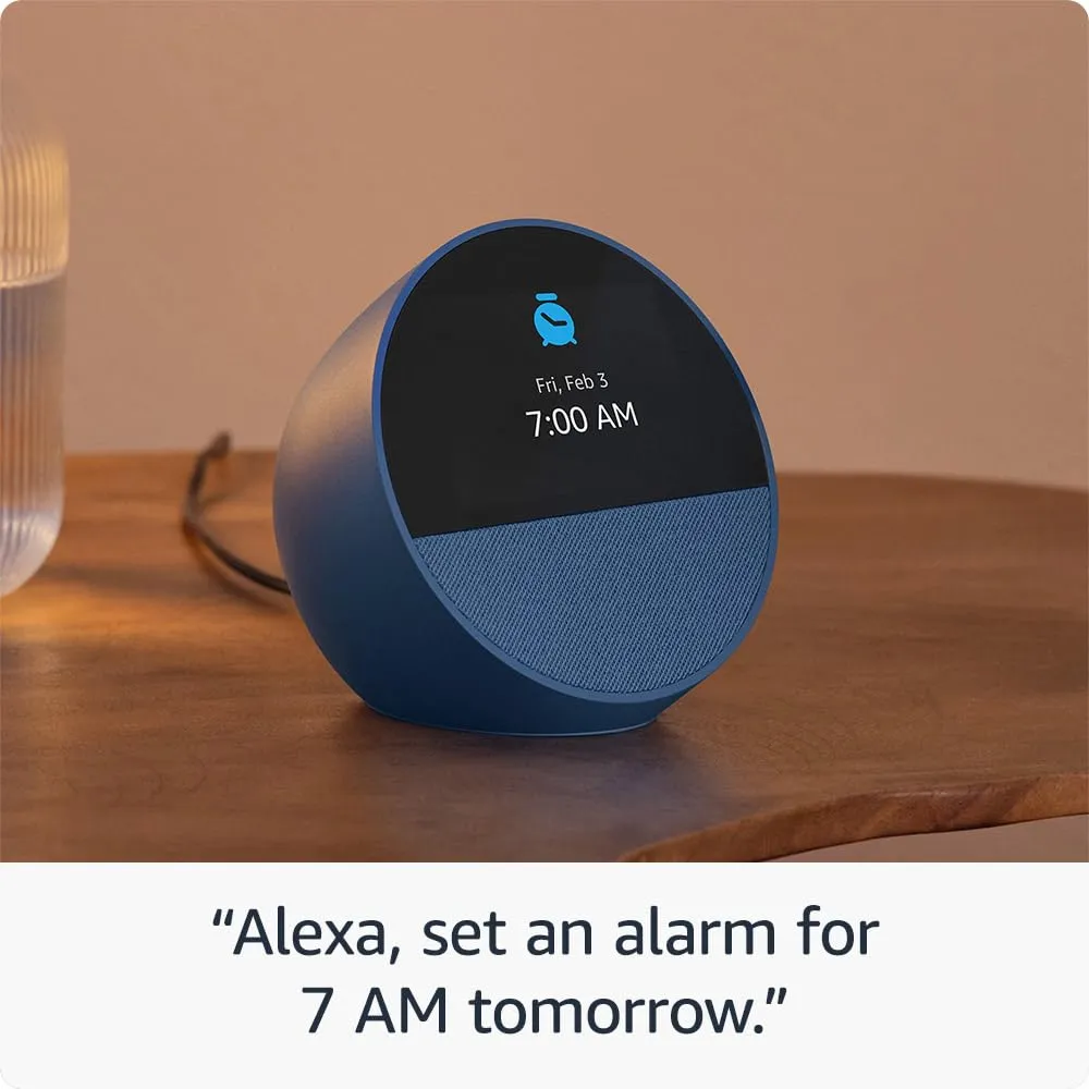 All-new Amazon Echo Spot (2024 release), Smart alarm clock with vibrant sound   Alexa, Ocean Blue