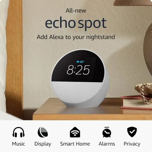 All-new Amazon Echo Spot (2024 release), Smart alarm clock with vibrant sound   Alexa, Ocean Blue