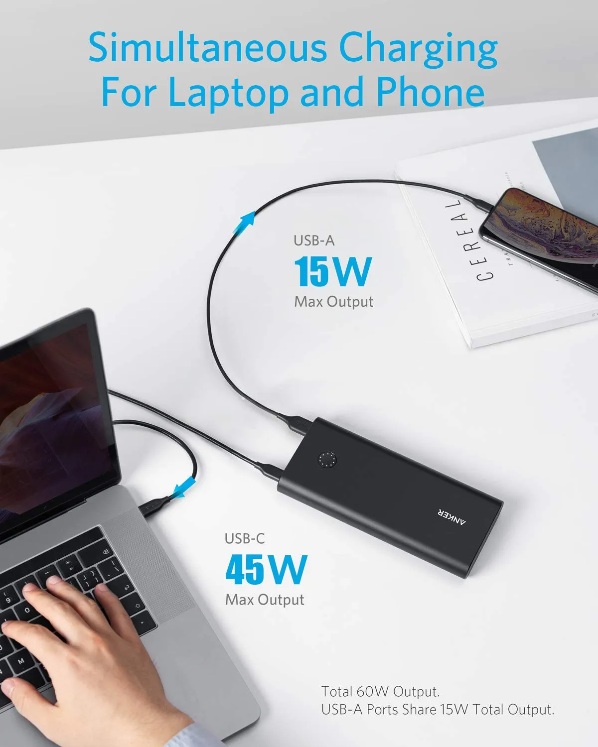 Anker PowerCore  26800mAh PD 45W with 60W PD Charger, Power Delivery Portable Charger Bundle for USB C MacBook Air/Pro/Dell XPS, iPad Pro, iPhone 14/13/12 Series, and More
