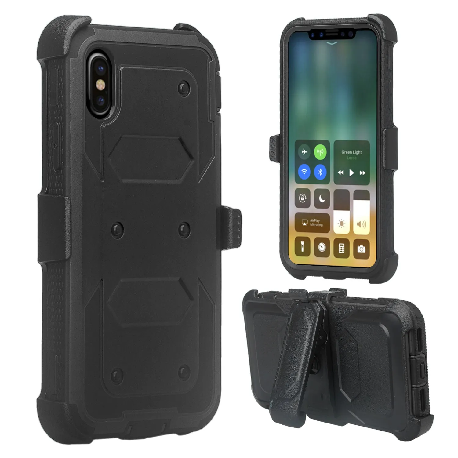Apple iPhone XR Case, Apple A1984 Case,  Triple Protection 3-1 w/ Built in Screen Protector Heavy Duty Holster Shell Combo Case - Black