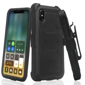 Apple iPhone XR Case, Apple A1984 Case,  Triple Protection 3-1 w/ Built in Screen Protector Heavy Duty Holster Shell Combo Case - Black
