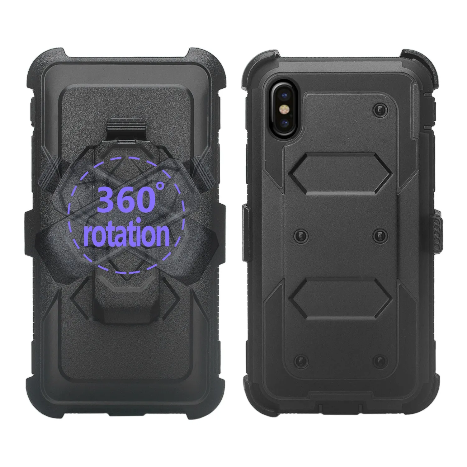 Apple iPhone XR Case, Apple A1984 Case,  Triple Protection 3-1 w/ Built in Screen Protector Heavy Duty Holster Shell Combo Case - Black