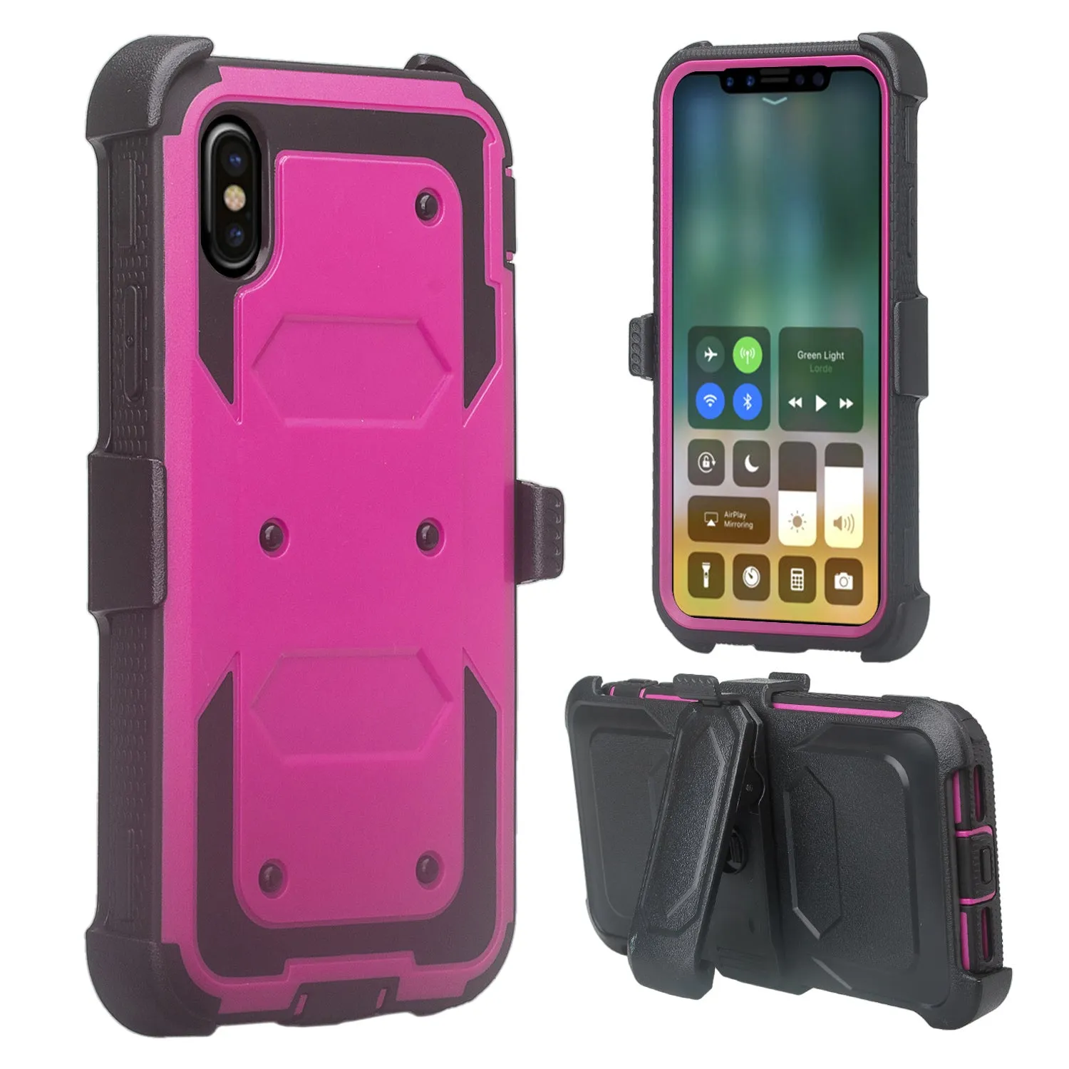 Apple iPhone XR Case, Apple A1984 Case,  Triple Protection 3-1 w/ Built in Screen Protector Heavy Duty Holster Shell Combo Case - Purple