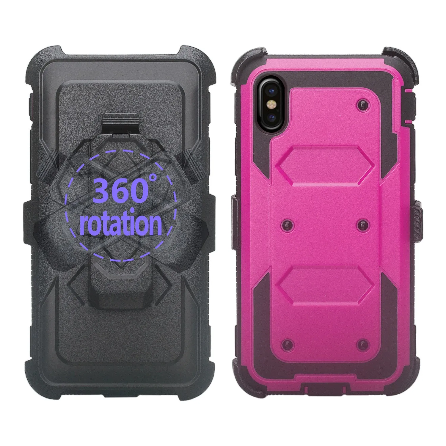 Apple iPhone XR Case, Apple A1984 Case,  Triple Protection 3-1 w/ Built in Screen Protector Heavy Duty Holster Shell Combo Case - Purple