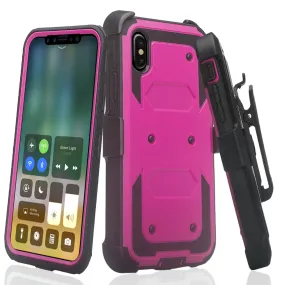 Apple iPhone XR Case, Apple A1984 Case,  Triple Protection 3-1 w/ Built in Screen Protector Heavy Duty Holster Shell Combo Case - Purple