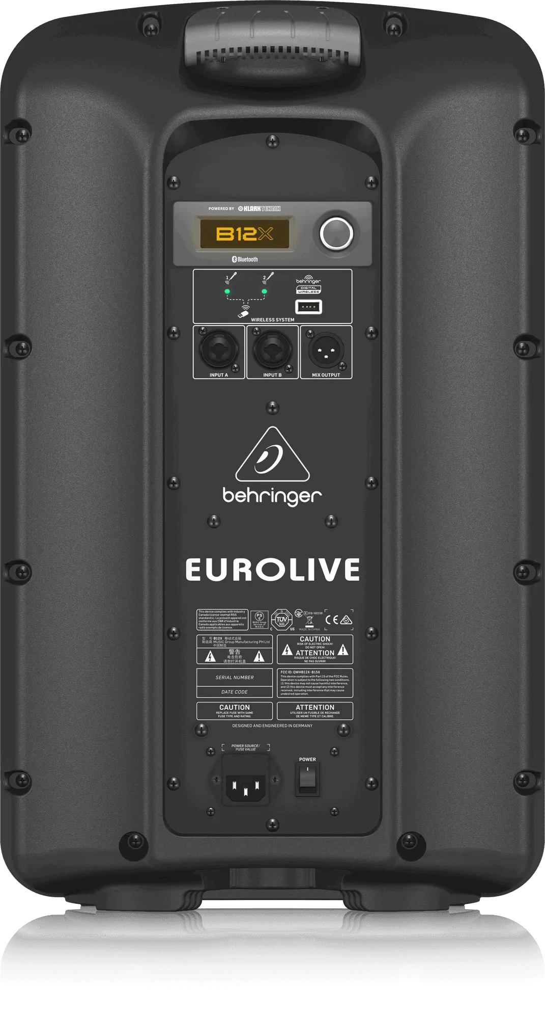 Behringer B12X 1000 Watt 2 Way 12" Powered Loudspeaker with Digital Mixer, Wireless Option, Remote Control via iOS*/Android* Mobile App and Bluetooth Audio Streaming