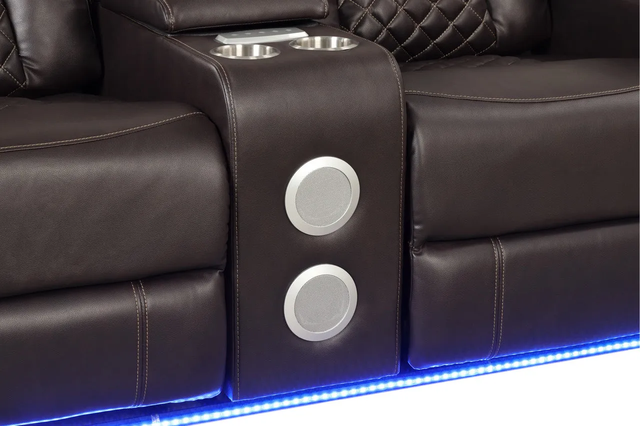 Benz LED & Power Reclining Brown Loveseat