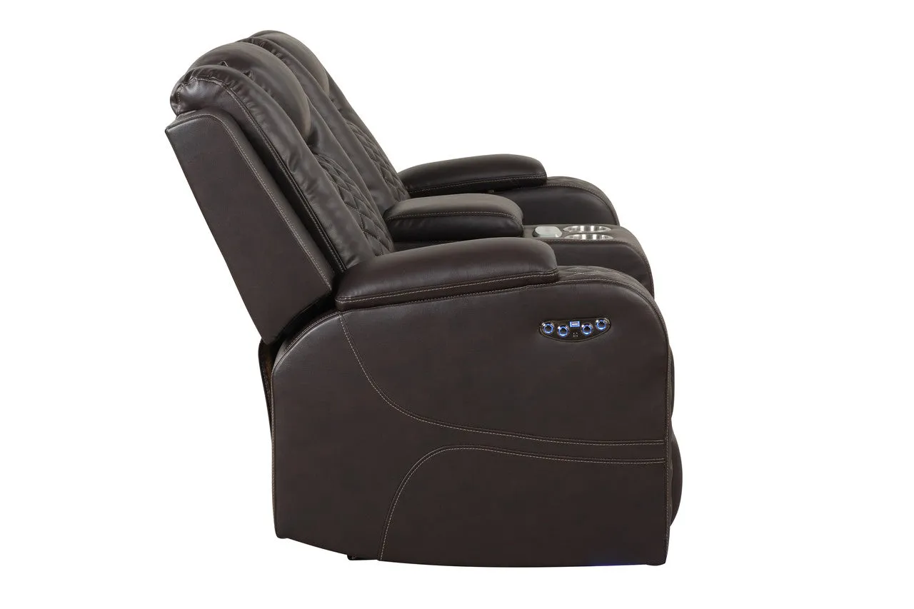 Benz LED & Power Reclining Brown Loveseat