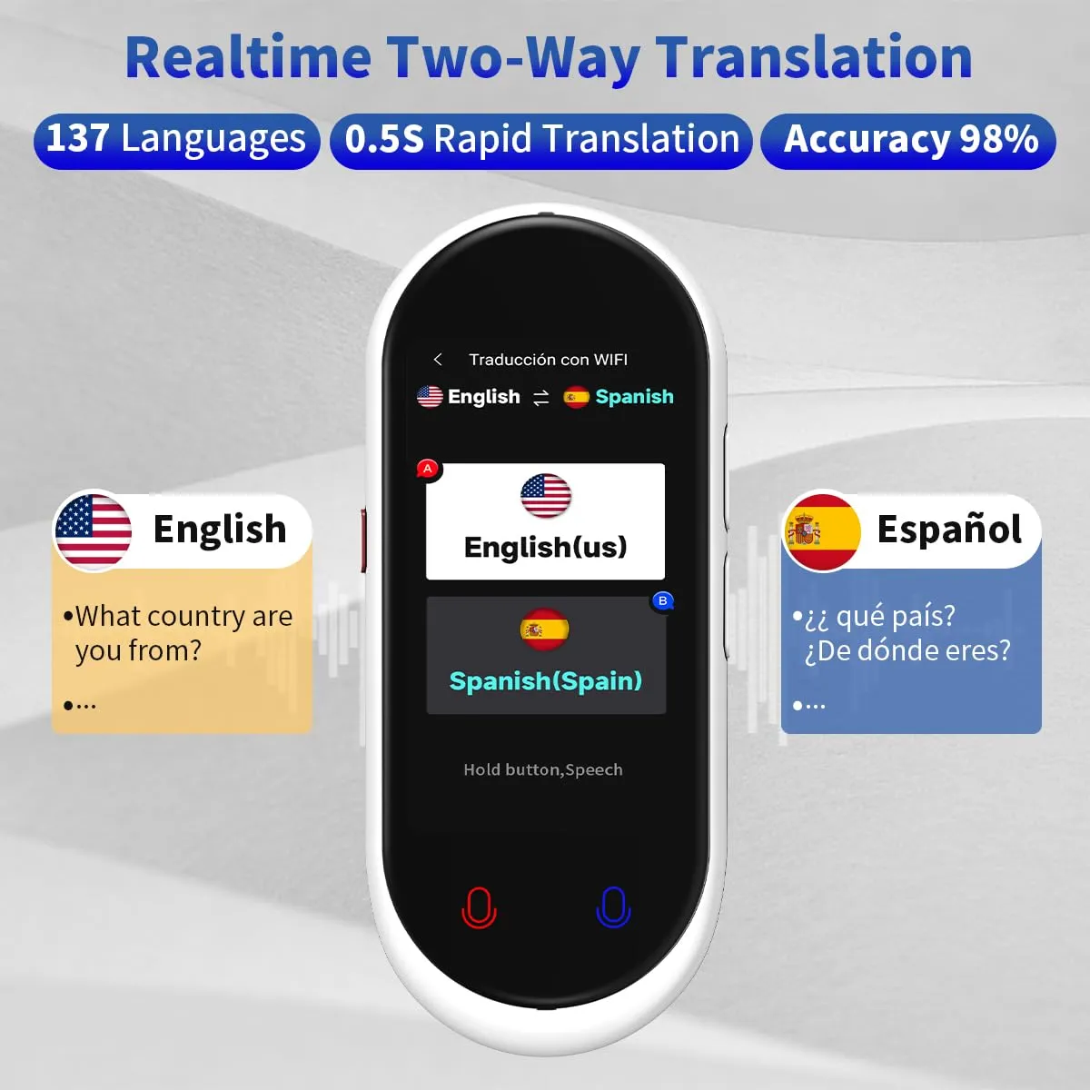 BERLANCHE Language Translator Device Two-Way Instant 137 Languages Support Voice & Text Offline Photo Translation High Accuracy for Travel Learning Business white