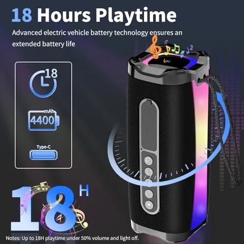 BESNOOW Portable Bluetooth Speaker, IPX7 Waterproof Wireless Speaker with 20W HD Loud Stereo Sound, 18H Playtime Bluetooth Speakers, Bluetooth 5.1, RGB Lights, Outdoor Speaker for Travel/Home/Party