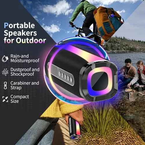 BESNOOW Portable Bluetooth Speaker, IPX7 Waterproof Wireless Speaker with 20W HD Loud Stereo Sound, 18H Playtime Bluetooth Speakers, Bluetooth 5.1, RGB Lights, Outdoor Speaker for Travel/Home/Party