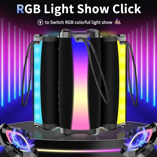 BESNOOW Portable Bluetooth Speaker, IPX7 Waterproof Wireless Speaker with 20W HD Loud Stereo Sound, 18H Playtime Bluetooth Speakers, Bluetooth 5.1, RGB Lights, Outdoor Speaker for Travel/Home/Party