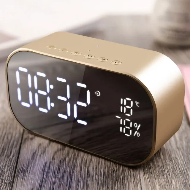 Bluetooth Speaker LED Double Decorated Wood Alarm Clock Wireless Blue Tooth Speakers Subwoofer with Temperature for Home Office