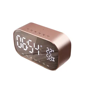 Bluetooth Speaker LED Double Decorated Wood Alarm Clock Wireless Blue Tooth Speakers Subwoofer with Temperature for Home Office