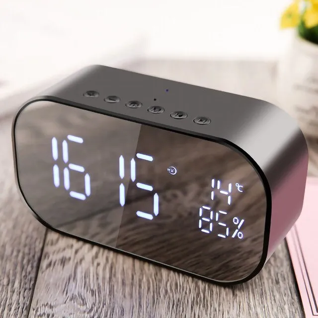 Bluetooth Speaker LED Double Decorated Wood Alarm Clock Wireless Blue Tooth Speakers Subwoofer with Temperature for Home Office