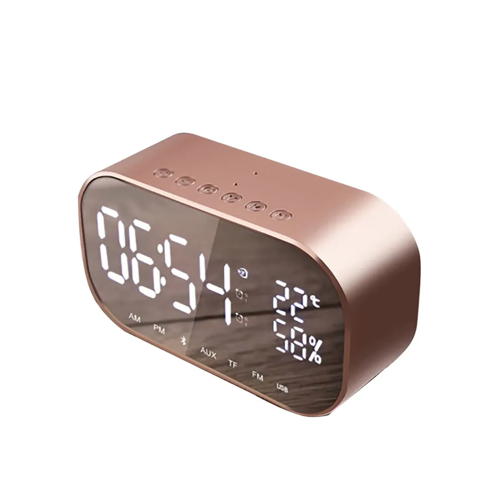 Bluetooth Speaker LED Double Decorated Wood Alarm Clock Wireless Blue Tooth Speakers Subwoofer with Temperature for Home Office