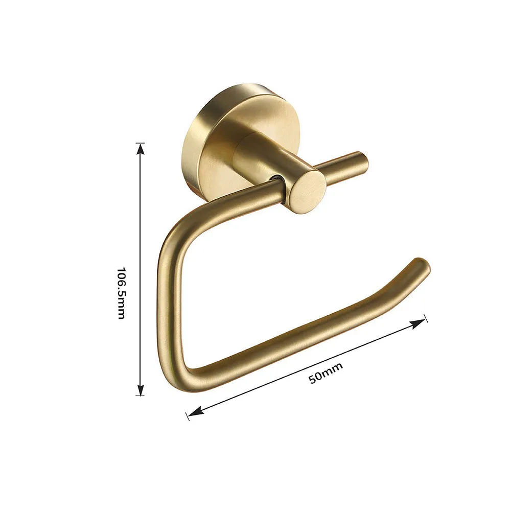 Brushed Brass Bathroom Essentials: Wall Mounted Soap Dish, Towel Rail, Toilet Brush Holder, Toilet Roll Holder, and Douche Shower Kit