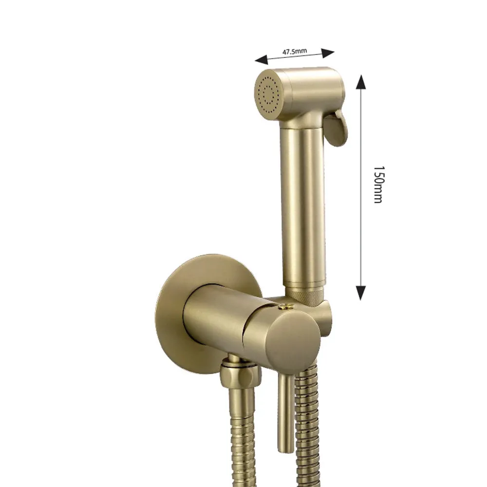 Brushed Brass Bathroom Essentials: Wall Mounted Soap Dish, Towel Rail, Toilet Brush Holder, Toilet Roll Holder, and Douche Shower Kit