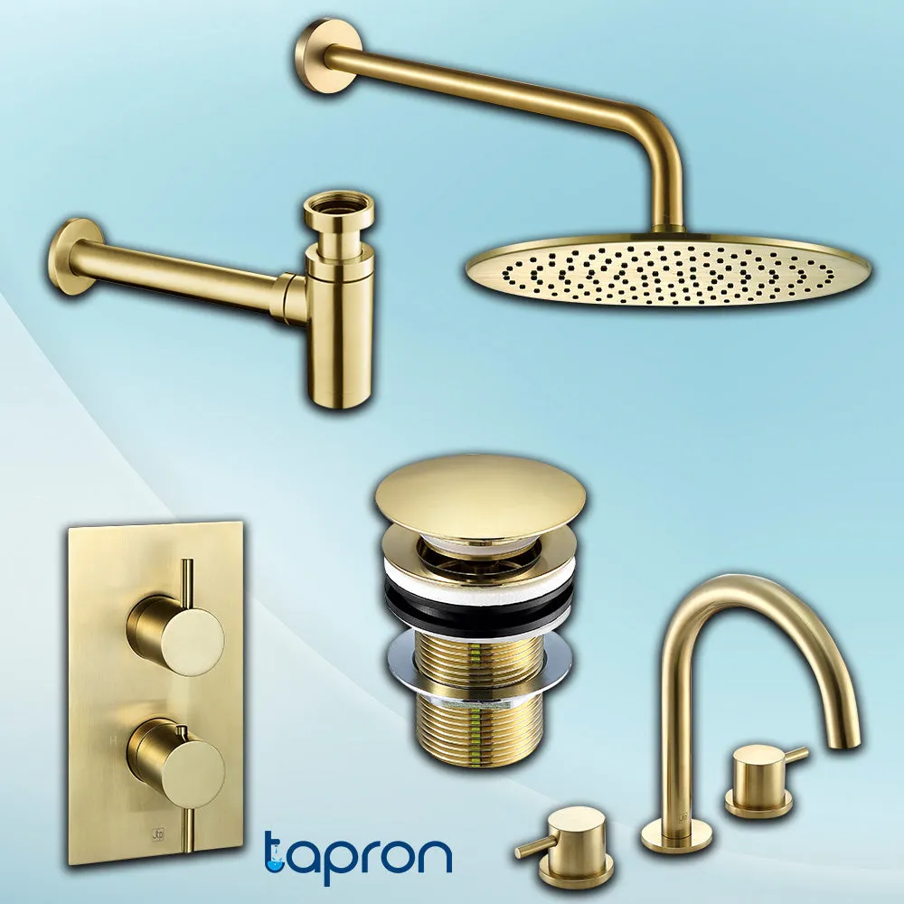 Brushed Brass Bathroom Set: Shower, Basin Mixer, and Essential Fixtures