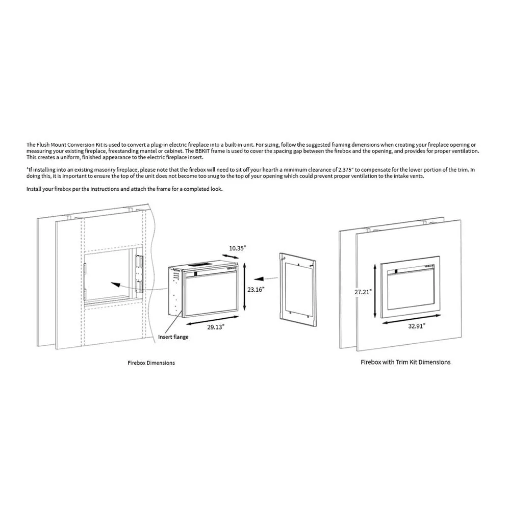 ClassicFlame 28-Inch Electrical Fireplace Flush Mount Conversion Kit