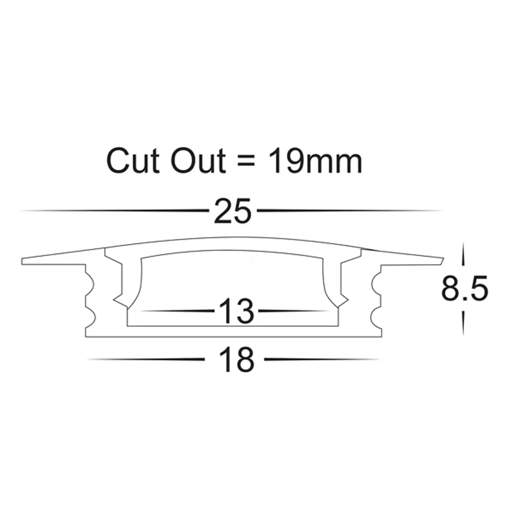 CLEARANCE 3 Metre 25mm x 9mm Silver Winged Square Aluminium LED Profile HV9695-2507