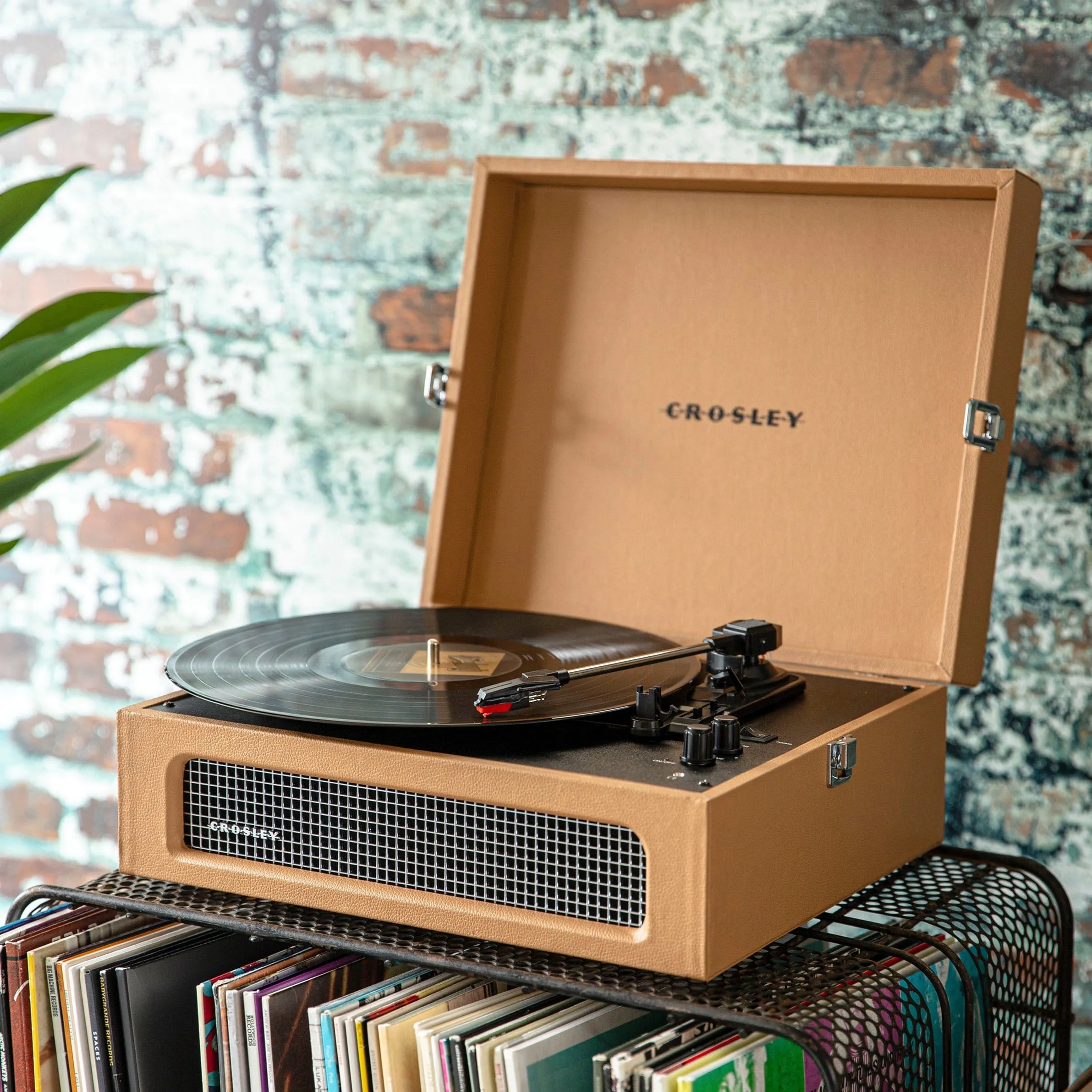 Crosley Voyager Bluetooth Portable Turntable - Tan   Bundled Majority D40 Bluetooth Speakers - Black