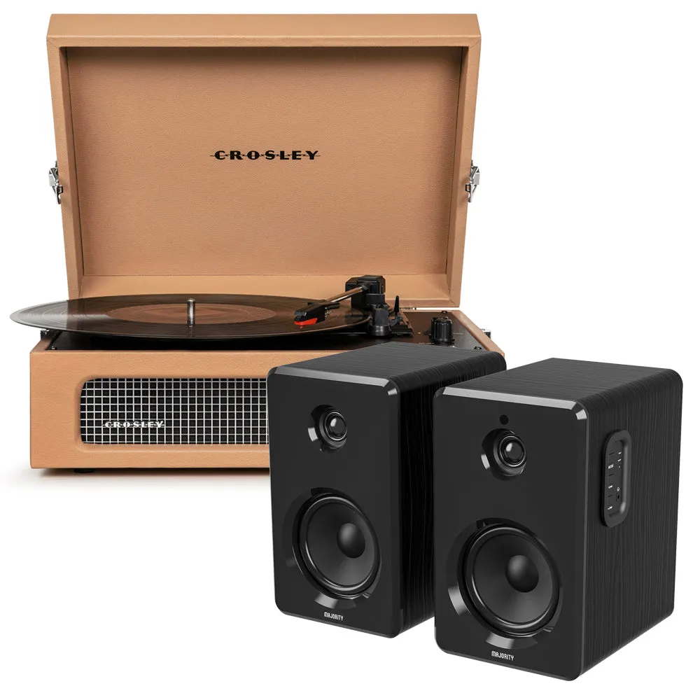 Crosley Voyager Bluetooth Portable Turntable - Tan   Bundled Majority D40 Bluetooth Speakers - Black