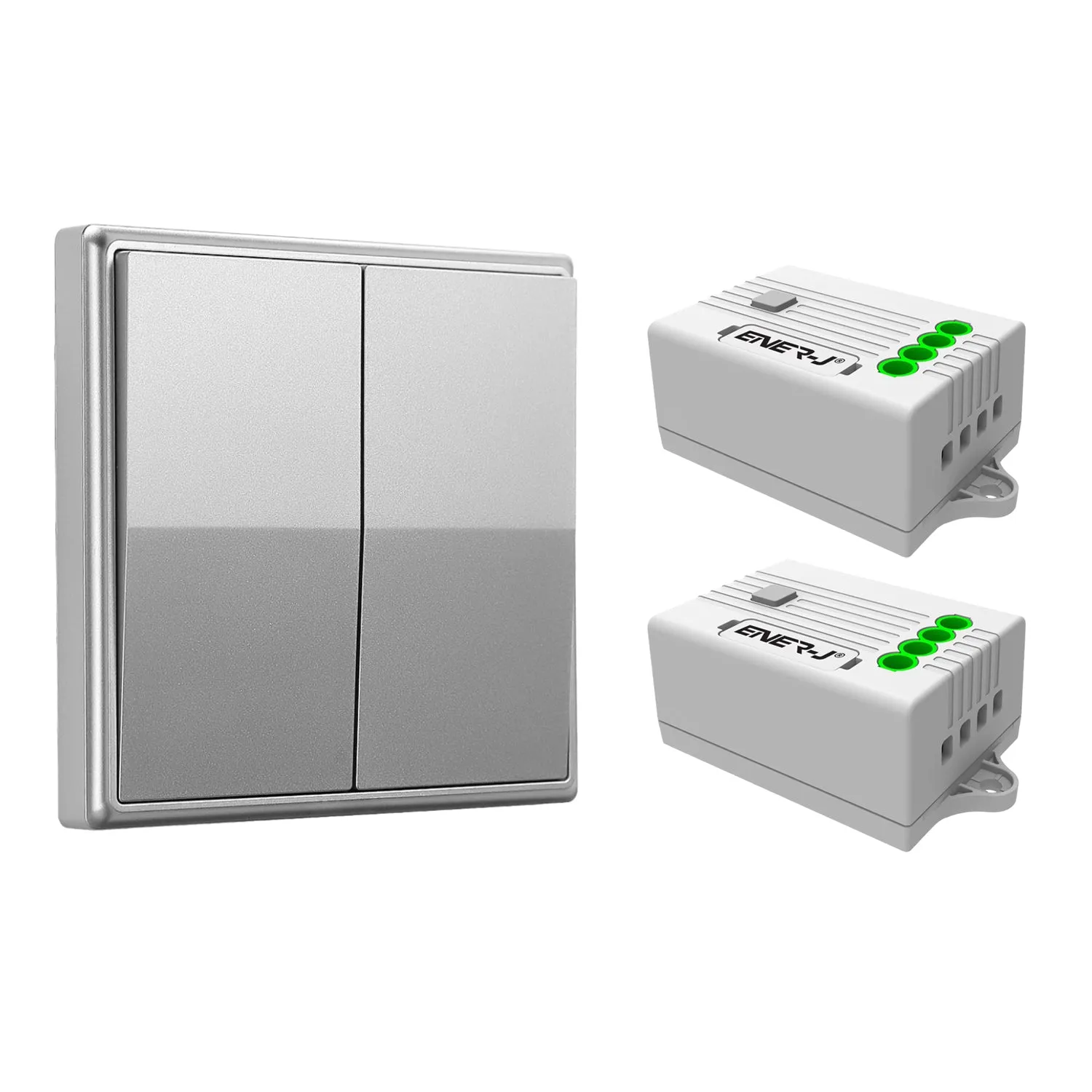 ENER-J 2 Gang Wireless Kinetic Switch Non Dimmable (silver body)   2 x 500W RF Receiver