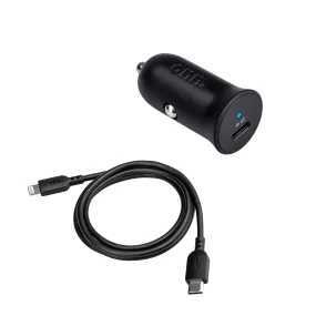 everyday 20W Power Delivery Car Charging Kit with Lightning to USB-C Cable, Black