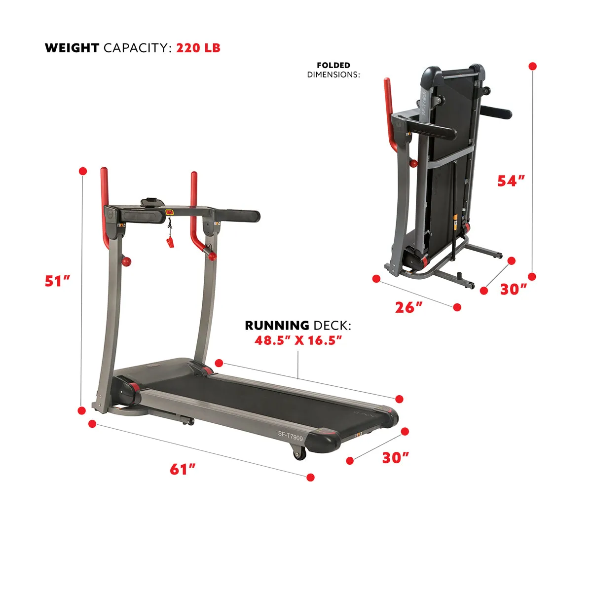 Folding Electric Treadmill with 12 Level Auto Incline, LCD and Pulse Monitor- SF-T7909