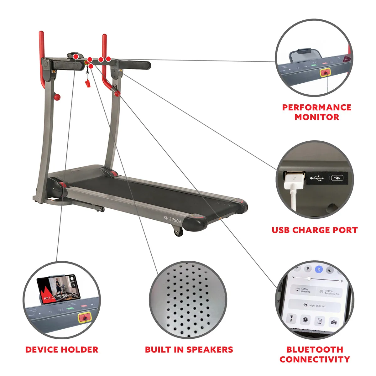 Folding Electric Treadmill with 12 Level Auto Incline, LCD and Pulse Monitor- SF-T7909