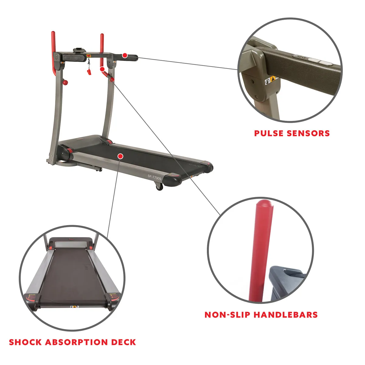 Folding Electric Treadmill with 12 Level Auto Incline, LCD and Pulse Monitor- SF-T7909