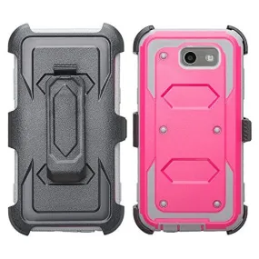 Galaxy J3 Emerge Case, Shockproof Armor   [Temper Glass Screen Protector] Heavy Duty Holster Shell Combo Case for Samsung Galaxy J3 Emerge - Hot Pink