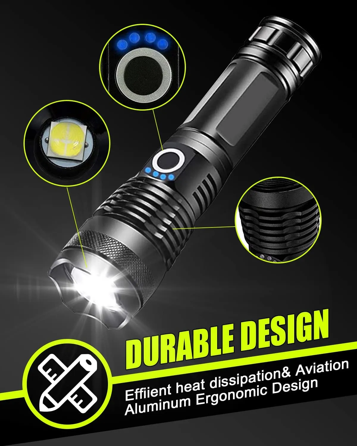 High Lumen LED Rechargeable Super Bright Torch Flashlight-18CM